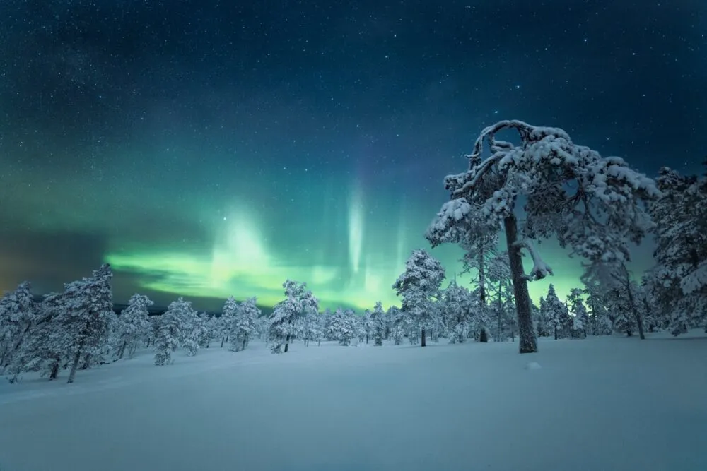 Sneeuwlandschap met noorderlicht