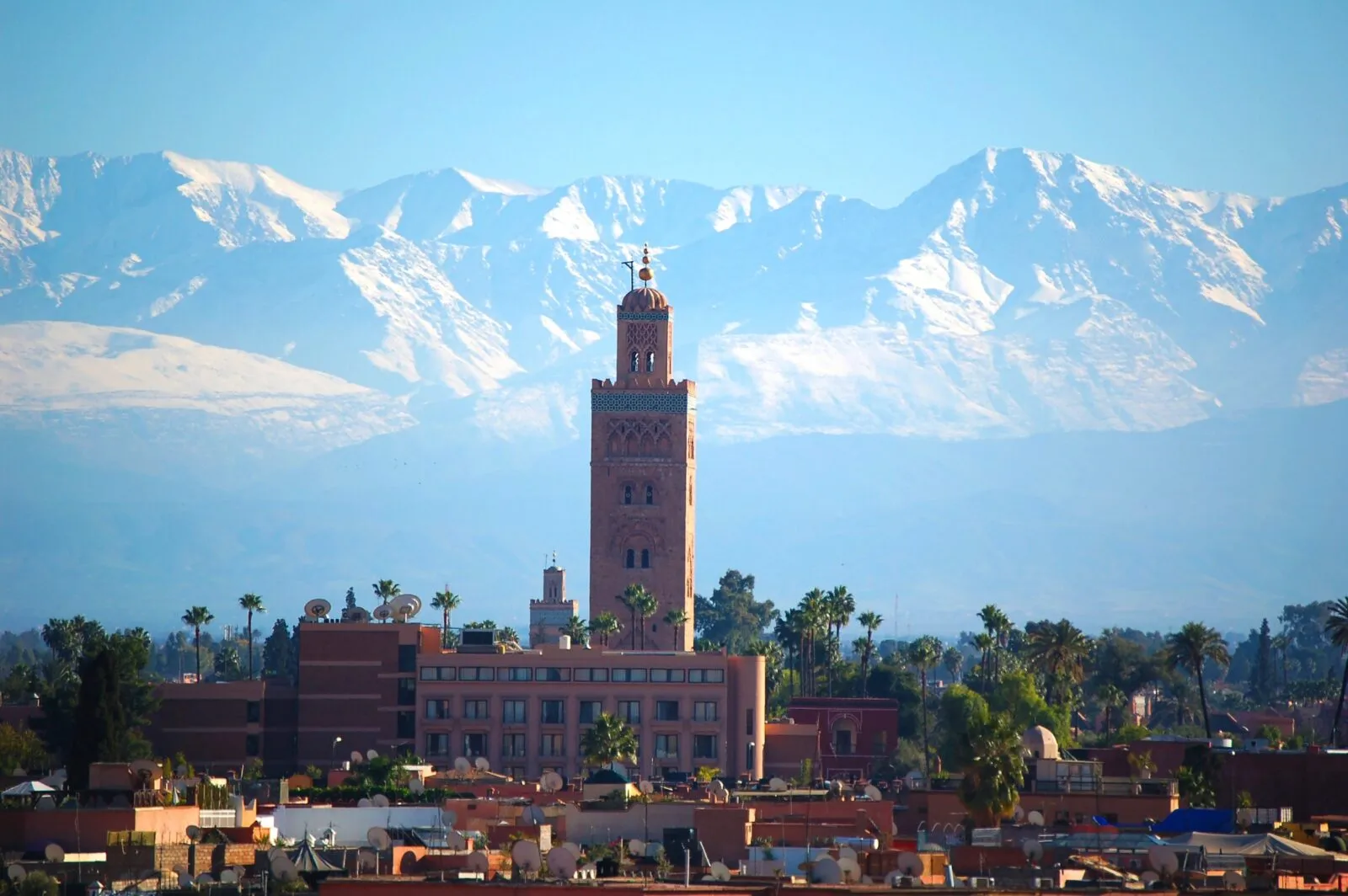 Marokko Marrakech Gebouw Bergen Op Achtergrond