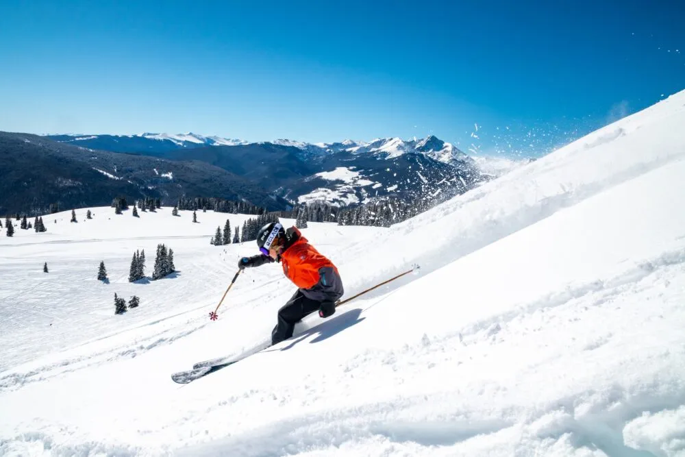 Skiër in de bergen van Oostenrijk