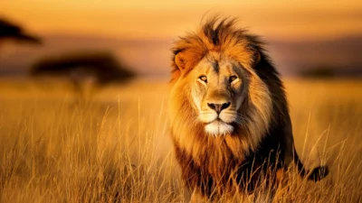 Leeuw in savanne in Afrika.