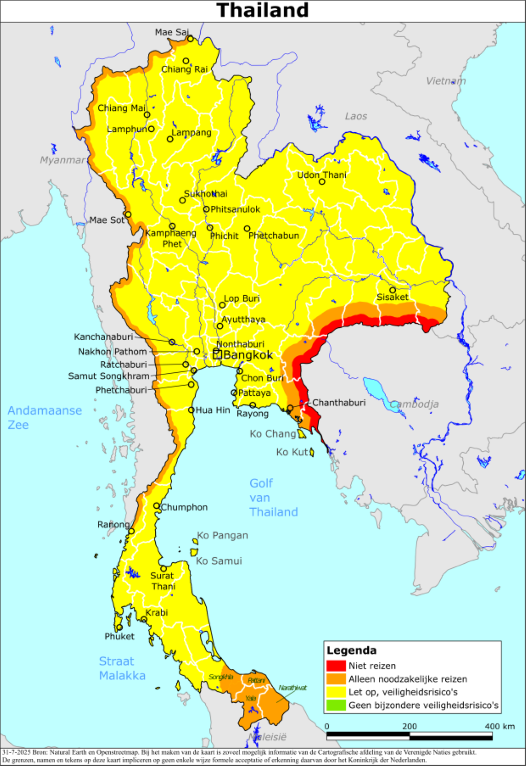 Kaart van reisadvies Thailand