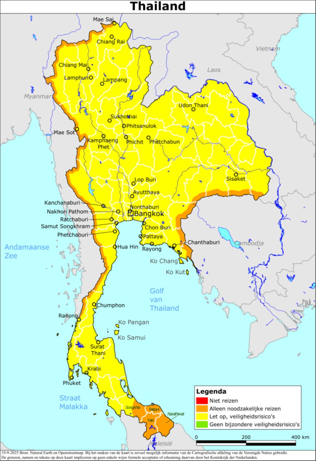 Kaart van reisadvies Thailand