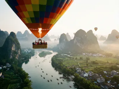 Ballonvaart in Yangshuo, China.