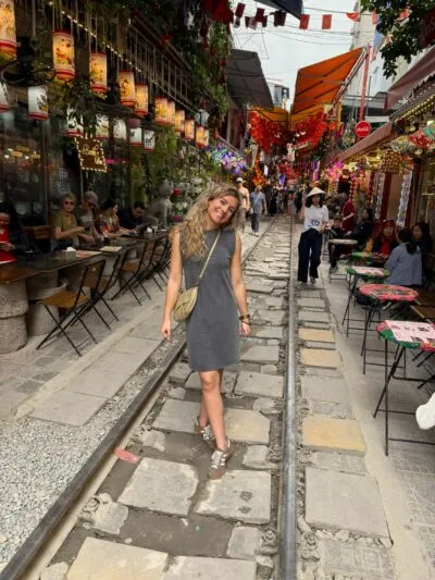 Amber in Train Street in Hanoi, Vietnam