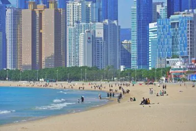 Haeundae strand in Busan, Zuid-Korea.