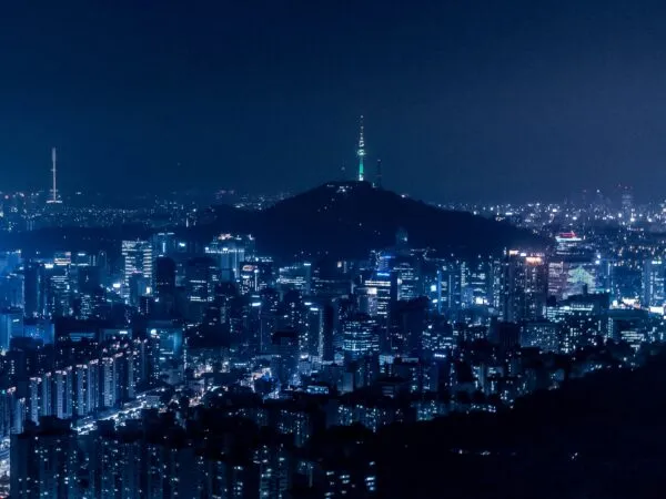 Nachtskyline van Seoul, Zuid-Korea.