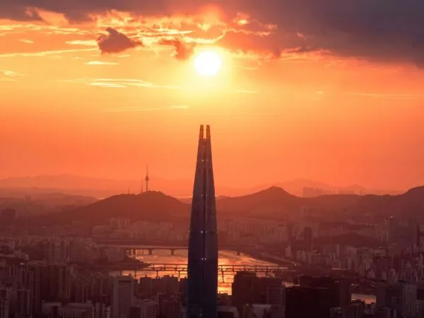 Seoul in Zuid-Korea met zonsondergang