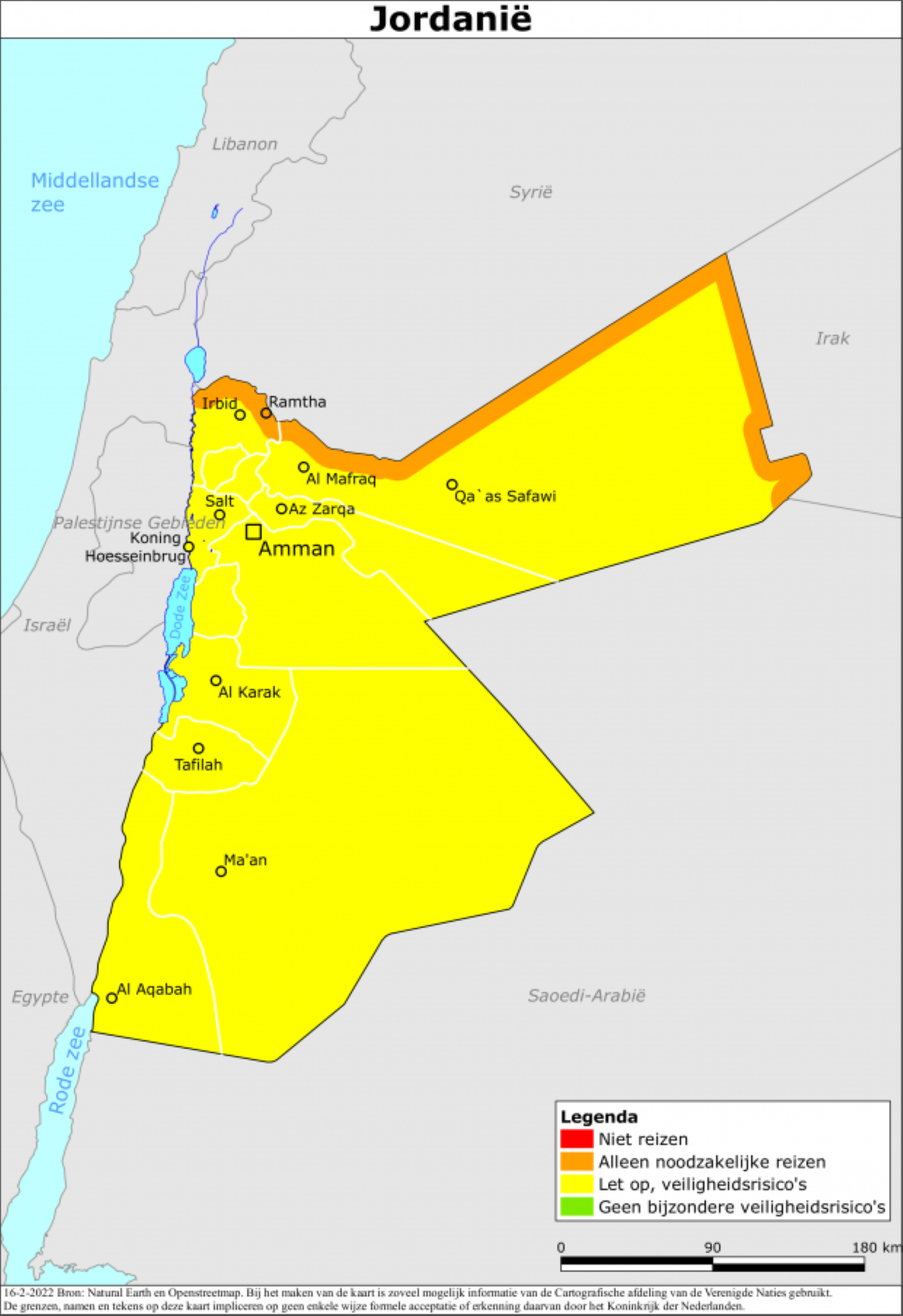 Kaart reisadvies Jordanië